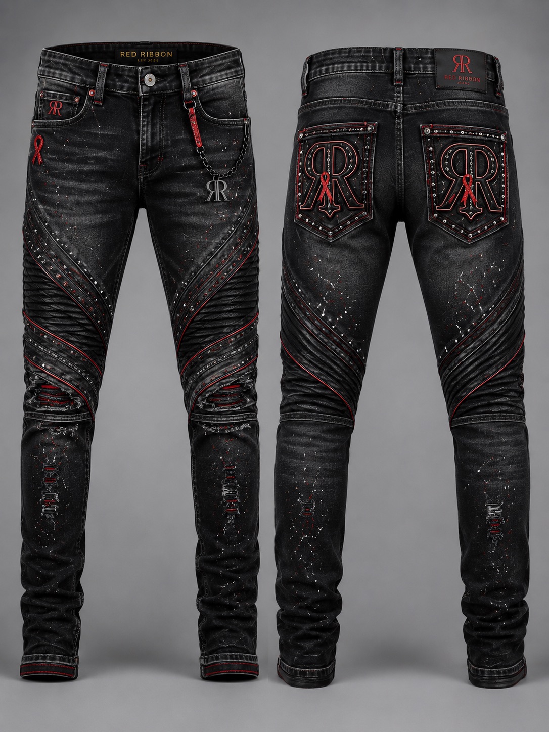 Red Ribbon Stacked Denim